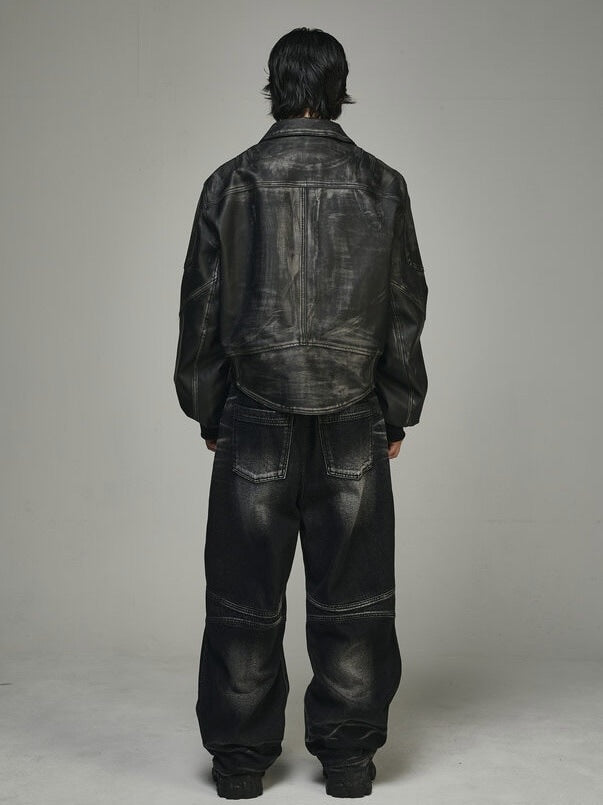 【BLR BLUER】EMBOSSED WAVE WASHING WIDE DENIM PANTS