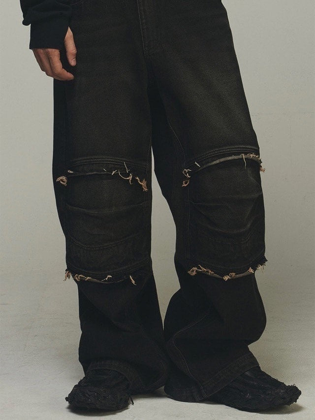 【BLR BLUER】KNEE POINT WASHED DENIM PANTS BROWN