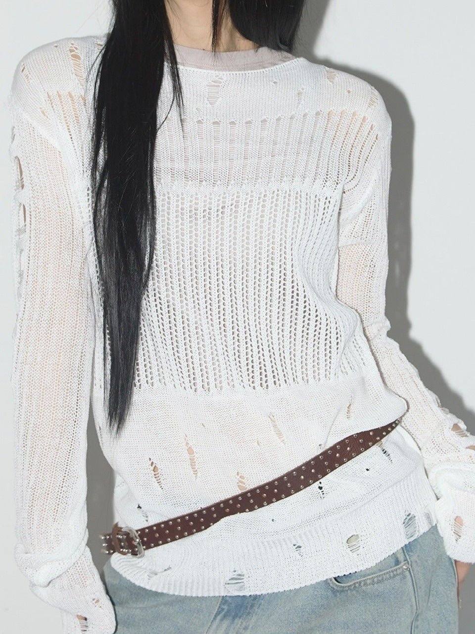 【FANCY CLUB】2-WAY DAMAGE KNIT LONG SLEEVE / 【ファンシークラブ】ダメージルーズニット