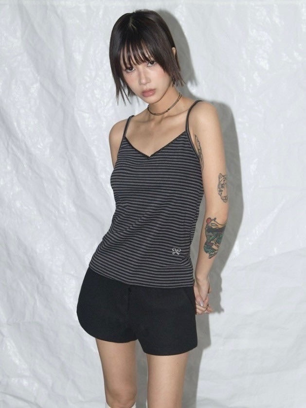 【FANCY CLUB】LACE STRIPE BASIC SLEEVELESS