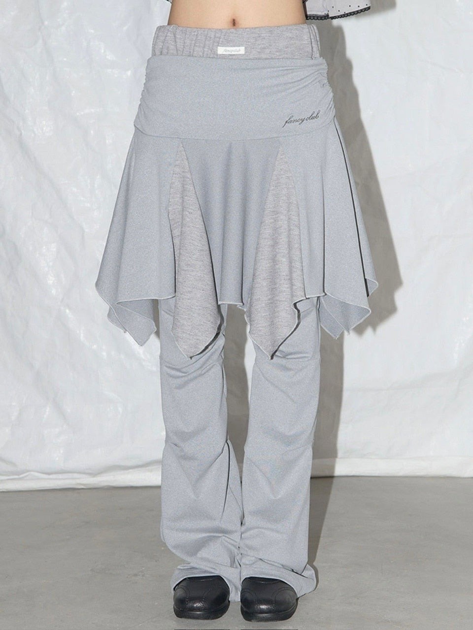 【FANCY CLUB】UNBALANCE SKIRT LAYERED PINTUCK PANTS