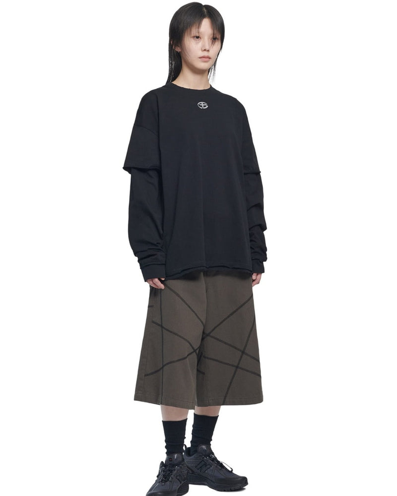 【NOMANUAL】ABRASION LAYERED LONG SLEEVE TEE / 【ノーマニュアル】レイヤードロゴ長袖Tシャツ