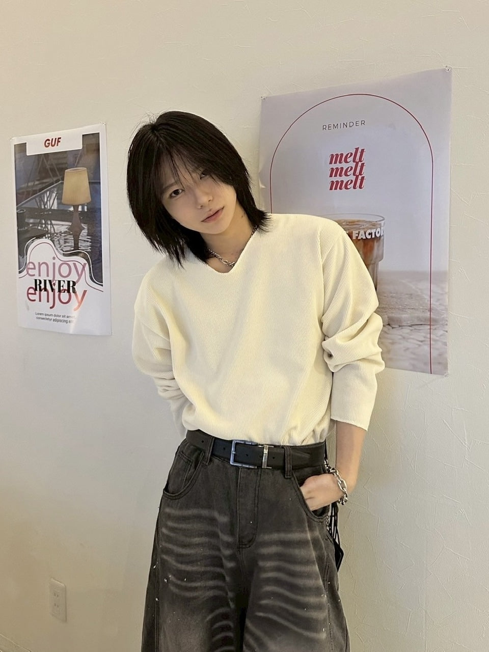 【LUV CODE】v neck rib knit (3color)