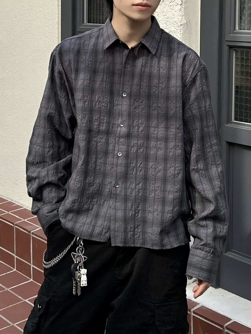 大阪店WEB限定【Chikashitsu +】cropped check shirt (2color)