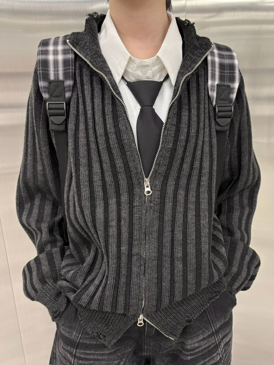 受注制【nmtc +】damage zip up knit (3color)