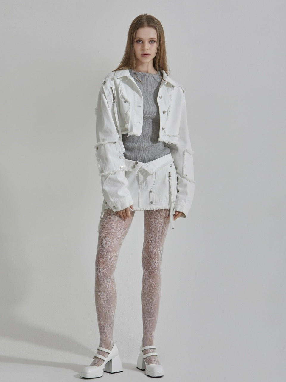 【GATELESS】FRINGE CROPPED DENIM JACKET