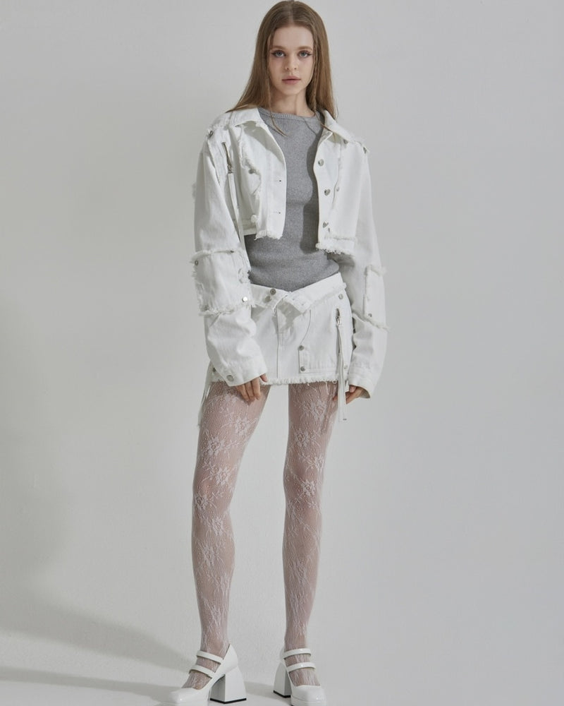【GATELESS】RIVET FRINGE DENIM MINI SKIRT