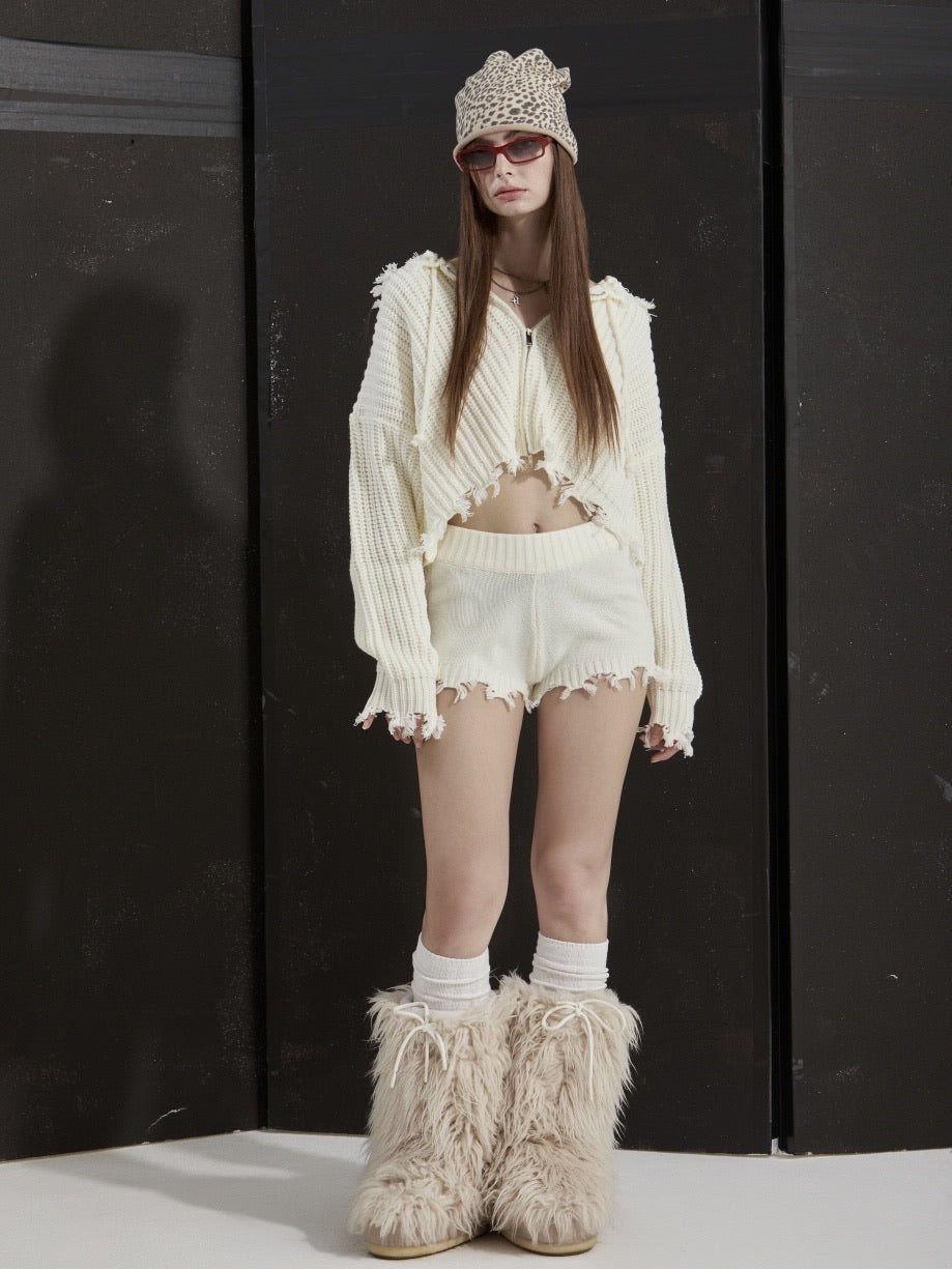 【GATELESS】RIB KNIT ZIP-UP HOODIE