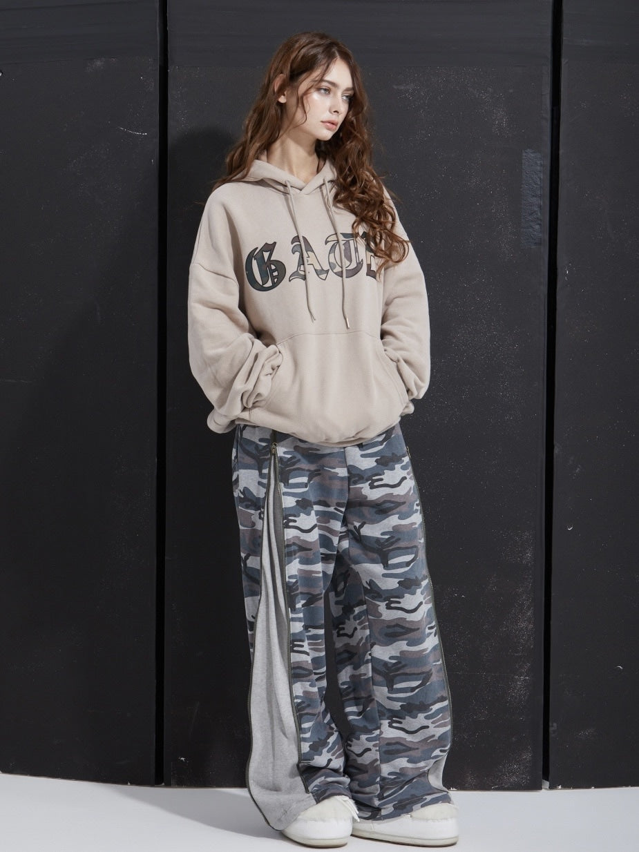 【GATELESS】SIDE ZIP CAMOUFLAGE SWEAT PANTS