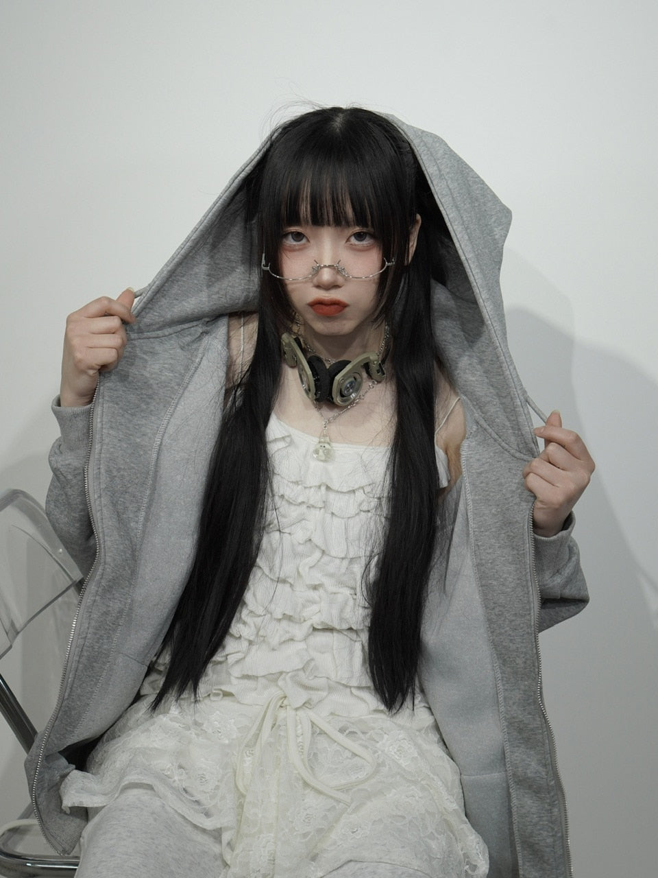 国際配送【Nerd out XU】under rim eye wear (2color) / 【ナードアウトエックスユー】アンダーフレームリムレスメガネ