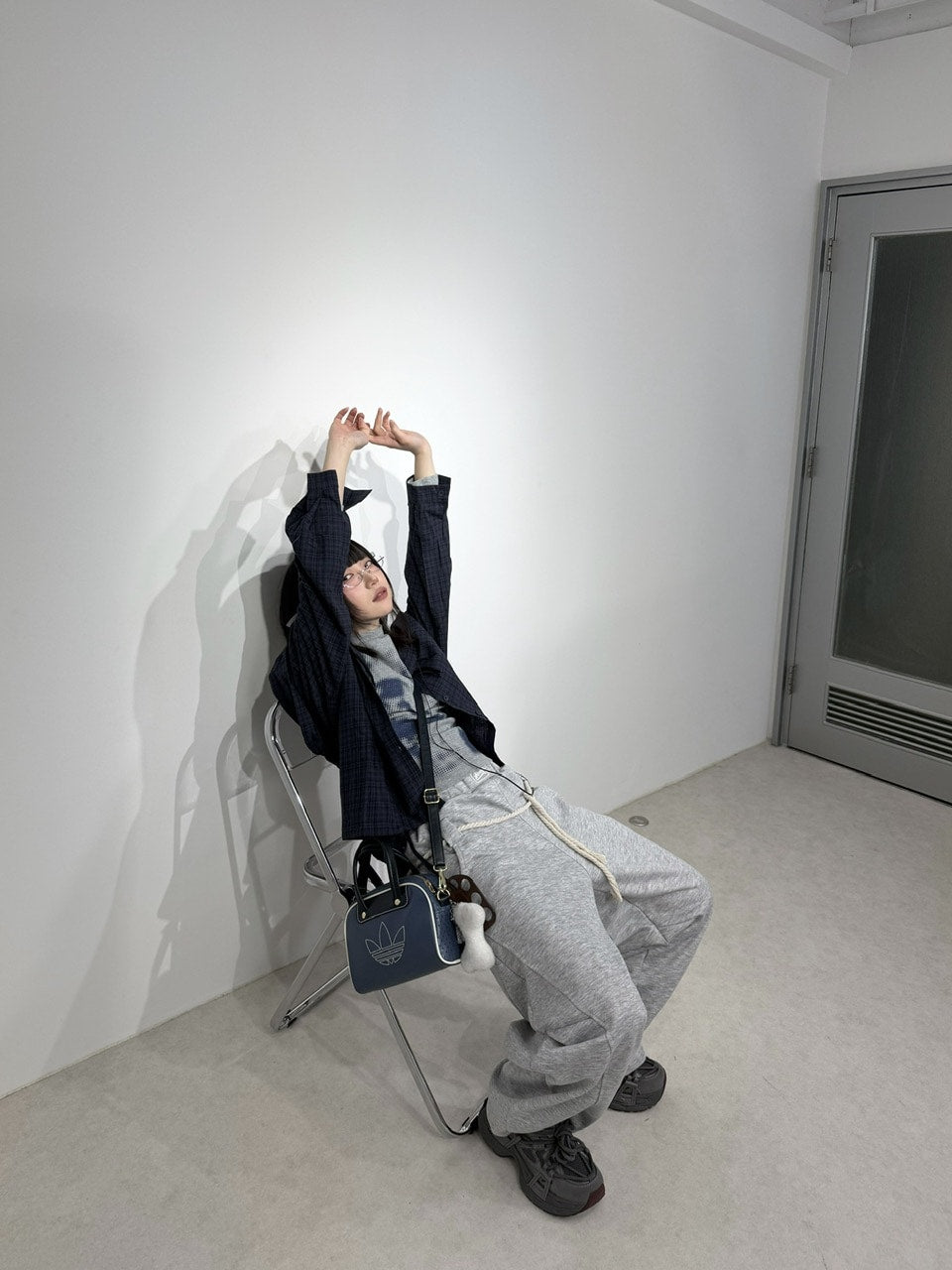 国際配送【Nerd out XU】blue check hoodie shirt