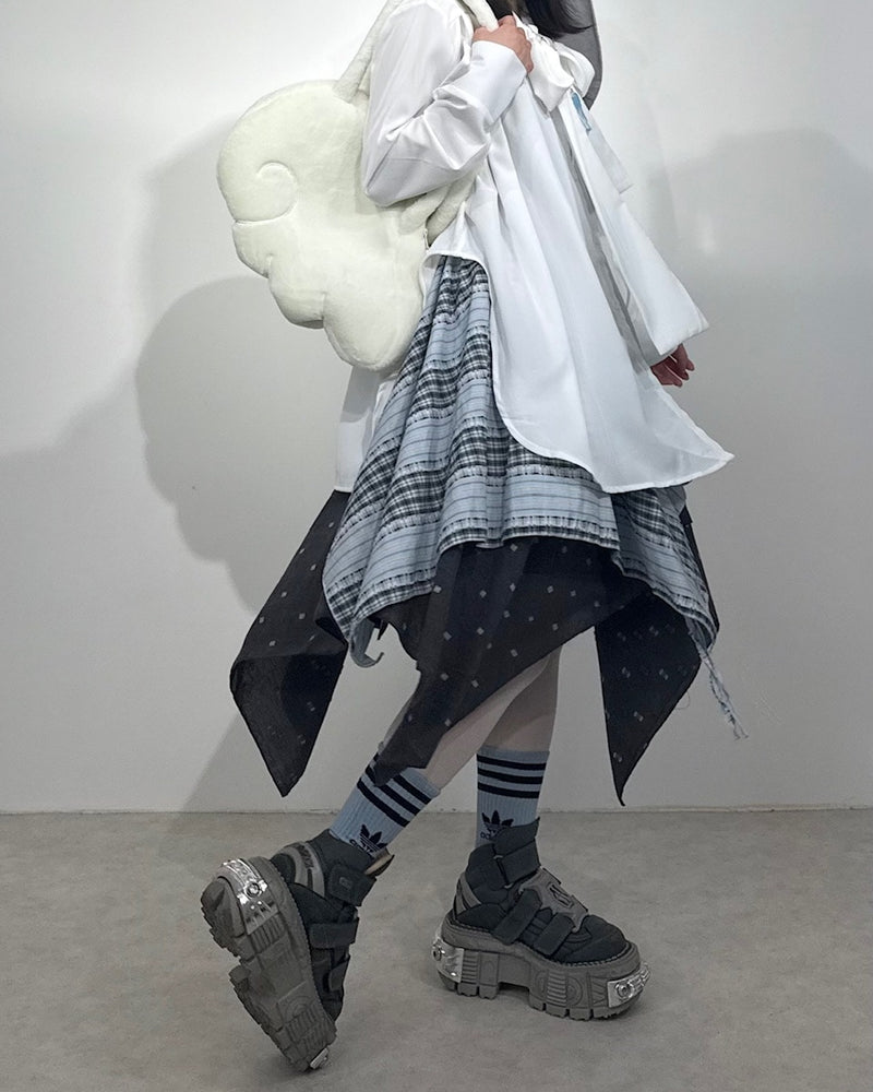 国際配送【Nerd out XU】reversible asymmetry drawstring skirt