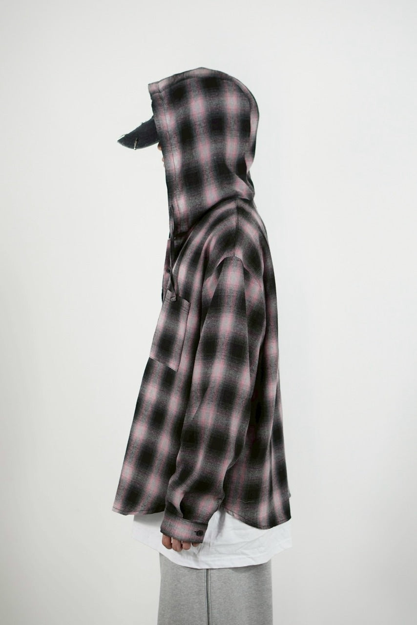 受注制【Chikashitsu +】tartan check hooded shirt (3color) / 【チカシツプラス】タータンチェックフード付き長袖シャツ