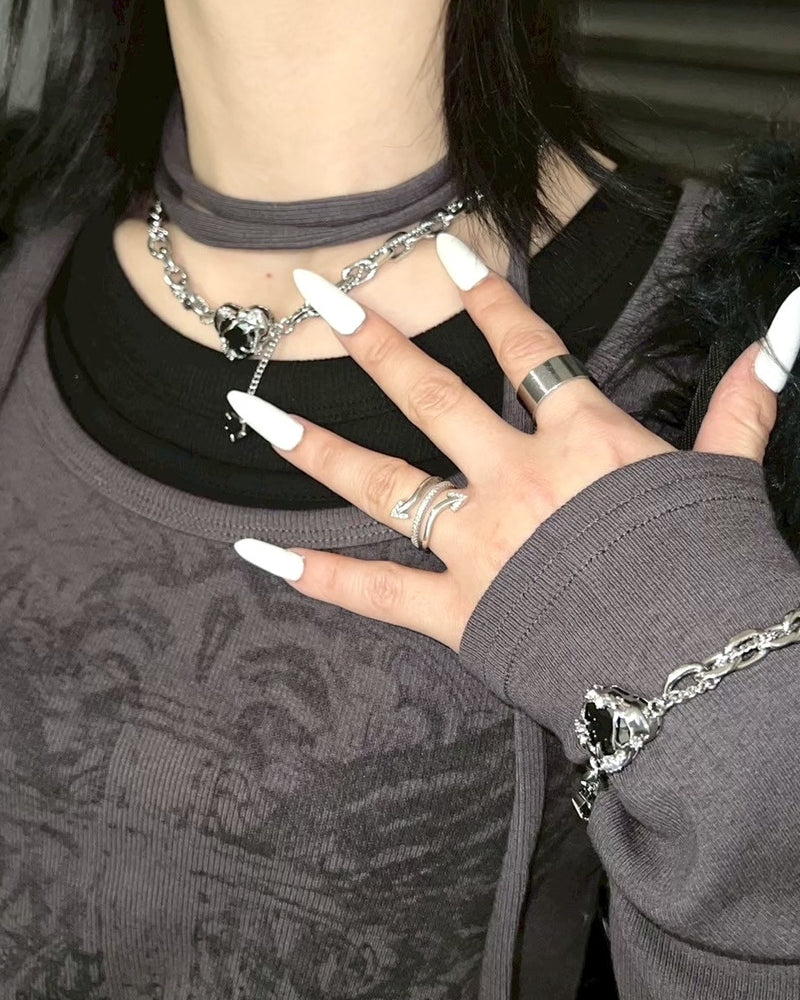 受注制【Never mind the XU】heart drop chain bracelet / 【ネバーマインドザエックスユー】ハートドロップチェーンブレスレットシルバーブレスレット
