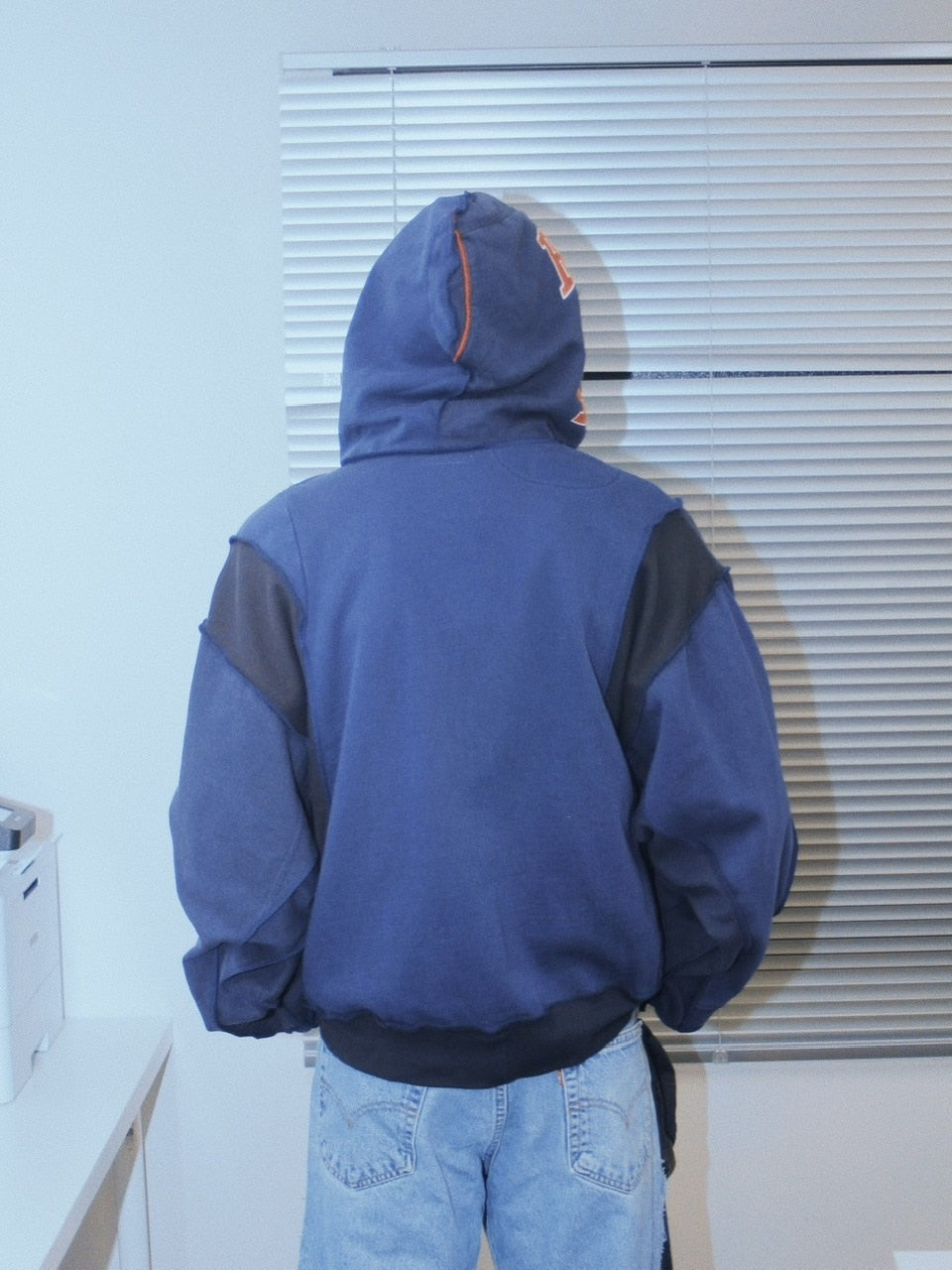 【Re +】double zip cutting switch hoodie (navy)
