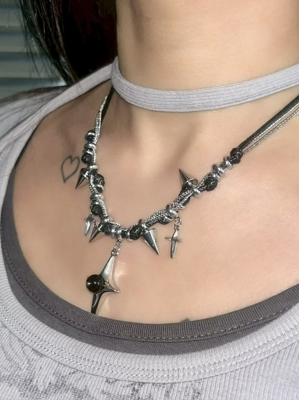 受注制【Never mind the XU】star studs necklace