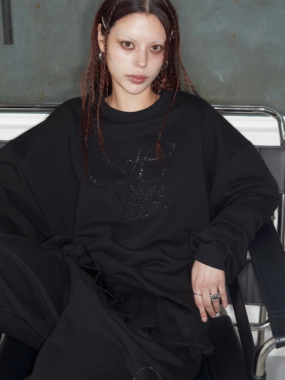 【HOLY NUMBER 7】HIPHOP OVER BALLOON FIT CUBIC LETTERING TRAINING PANTS