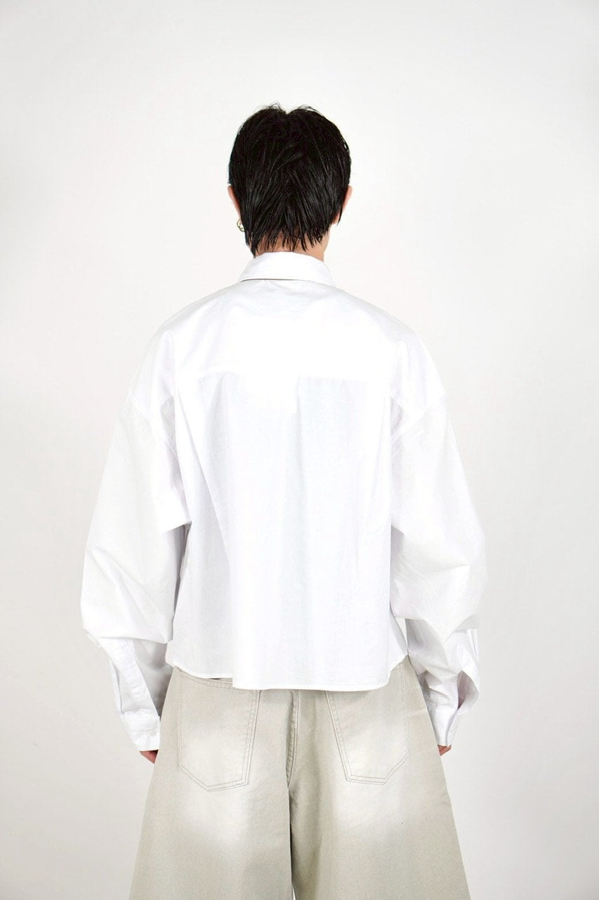 【Chikashitsu +】cotton cropped shirt (2color) / 【チカシツプラス】コットンクロップド長袖シャツ