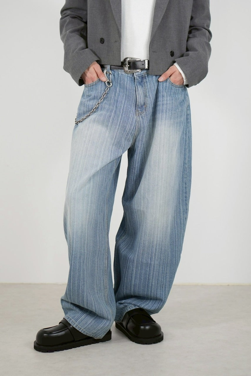 受注制【Chikashitsu +】wide stripe denim pants / 【チカシツプラス】ストライプボーダーワイドデニムパンツ