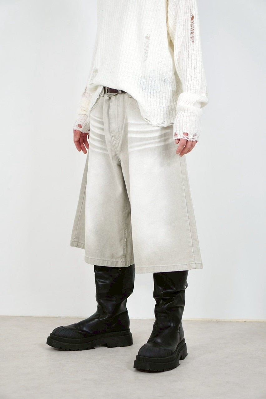 受注制【Chikashitsu +】8-length bermuda denim pants (2color) / 【チカシツプラス】8分丈バミューダハーフデニムパンツ