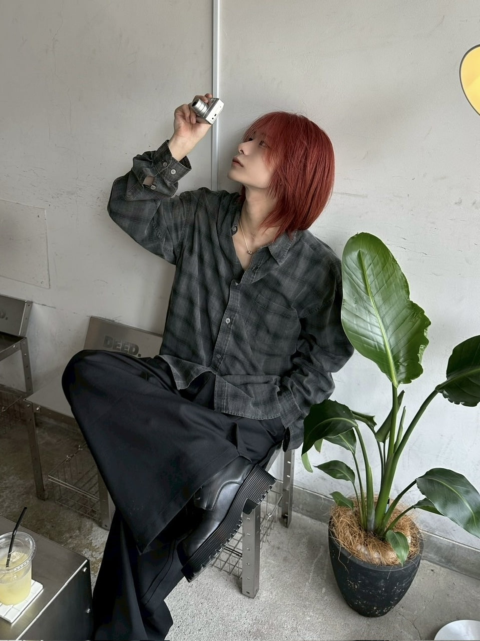 受注制【LUV CODE】pigment check shirt