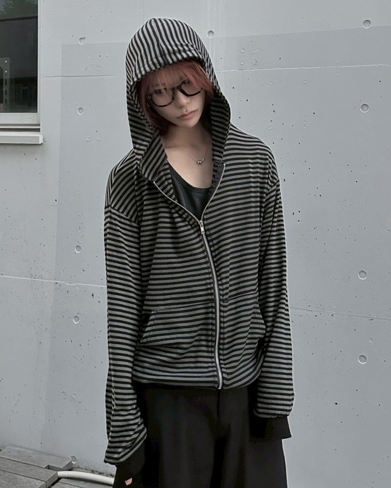 受注制【LUV CODE】stripe zip up hoodie