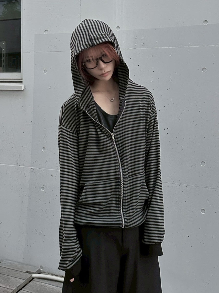 受注制【LUV CODE】stripe zip up hoodie