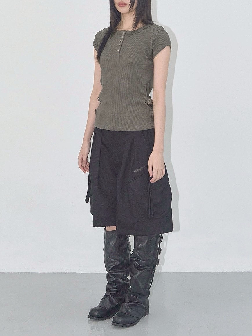 【FANCY CLUB】SIDE BUCKLE RIBBED TEE / 【ファンシークラブ】サイドバックルリブ半袖Tシャツ