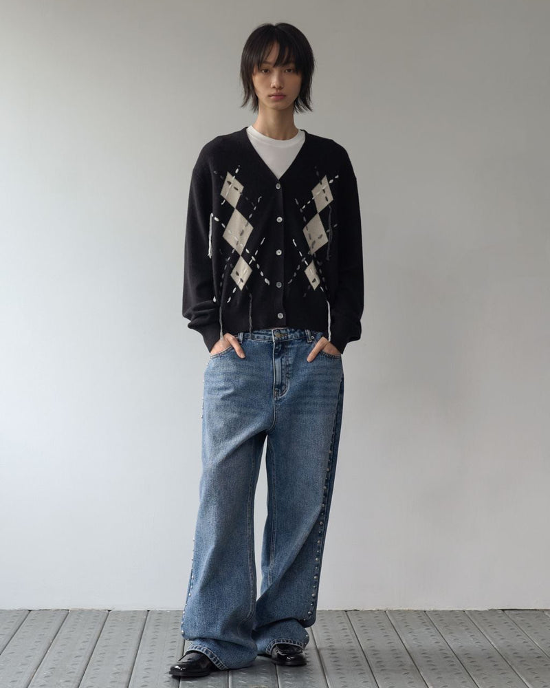 【ROCK CAKE】Argyle Stitch Knit Cardigan