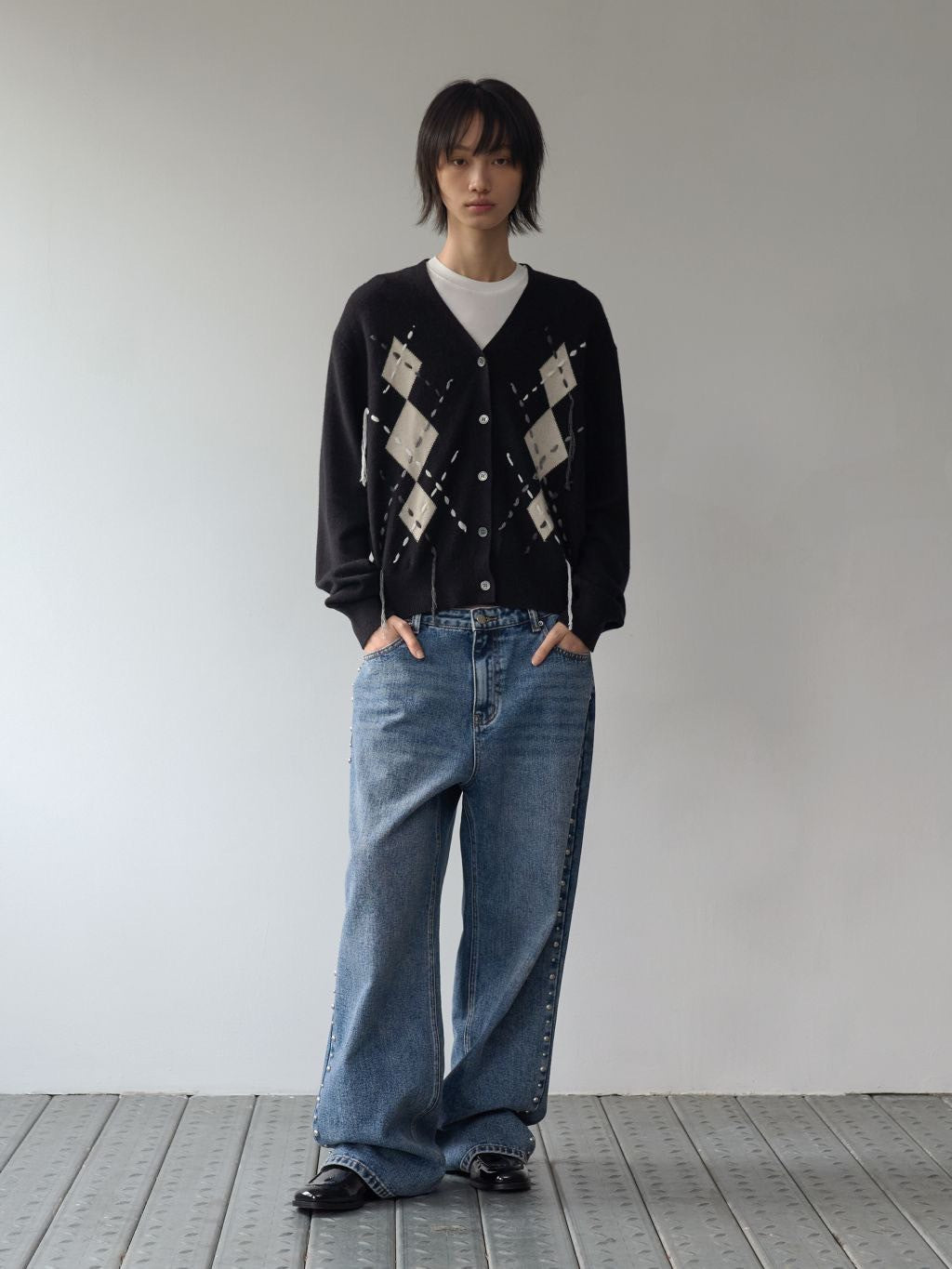 【ROCK CAKE】Argyle Stitch Knit Cardigan