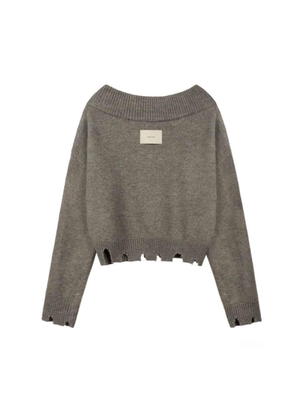 【ROCK CAKE】Off Shoulder Damaged Knit