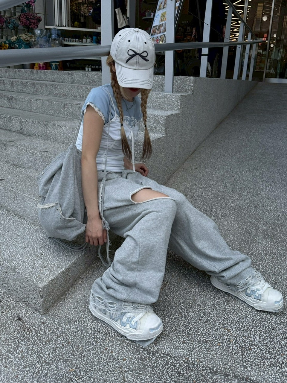 【nmtc +】string damage sweat pants (2color) / 【エヌエムティーシープラス】ストリングダメージスウェットパンツ