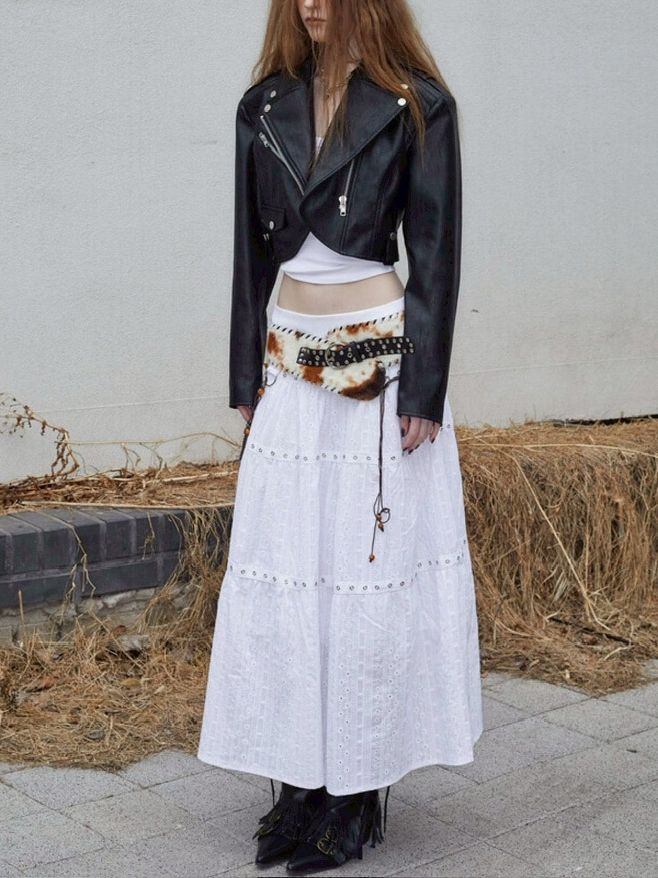 【NOT KNOWING】Curved Crop Rider Jacket / 【ノットノーイング】カーブクロップライダースジャケット