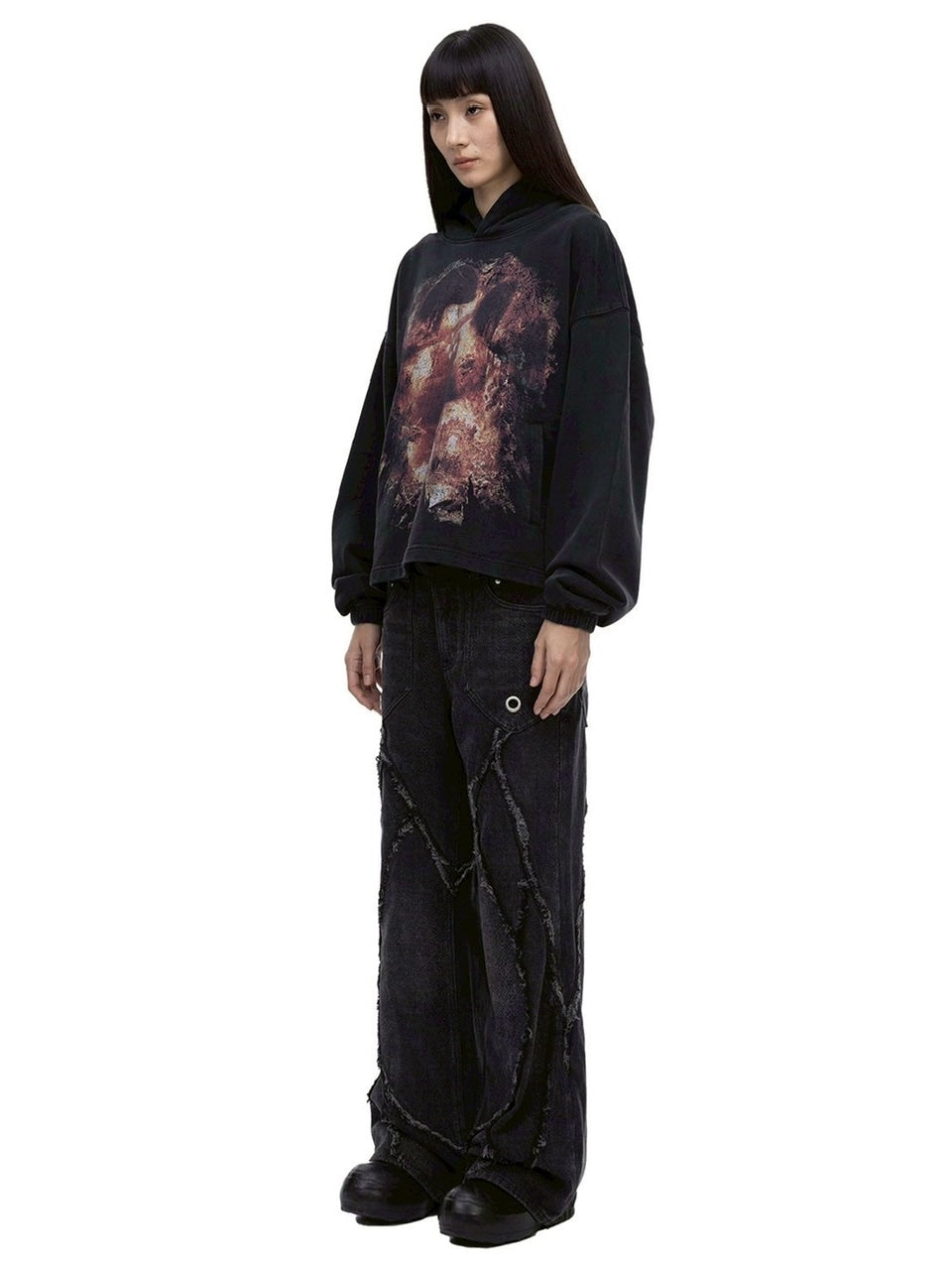 【The Boy Has No Patience】NIGHT OF THE BLOOD MOON WASHED DISTRESSED GRAPHIC HOODIE