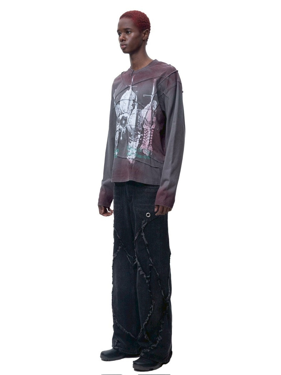 【The Boy Has No Patience】RIBBED PRINT PLEATED LONG SLEEVES
