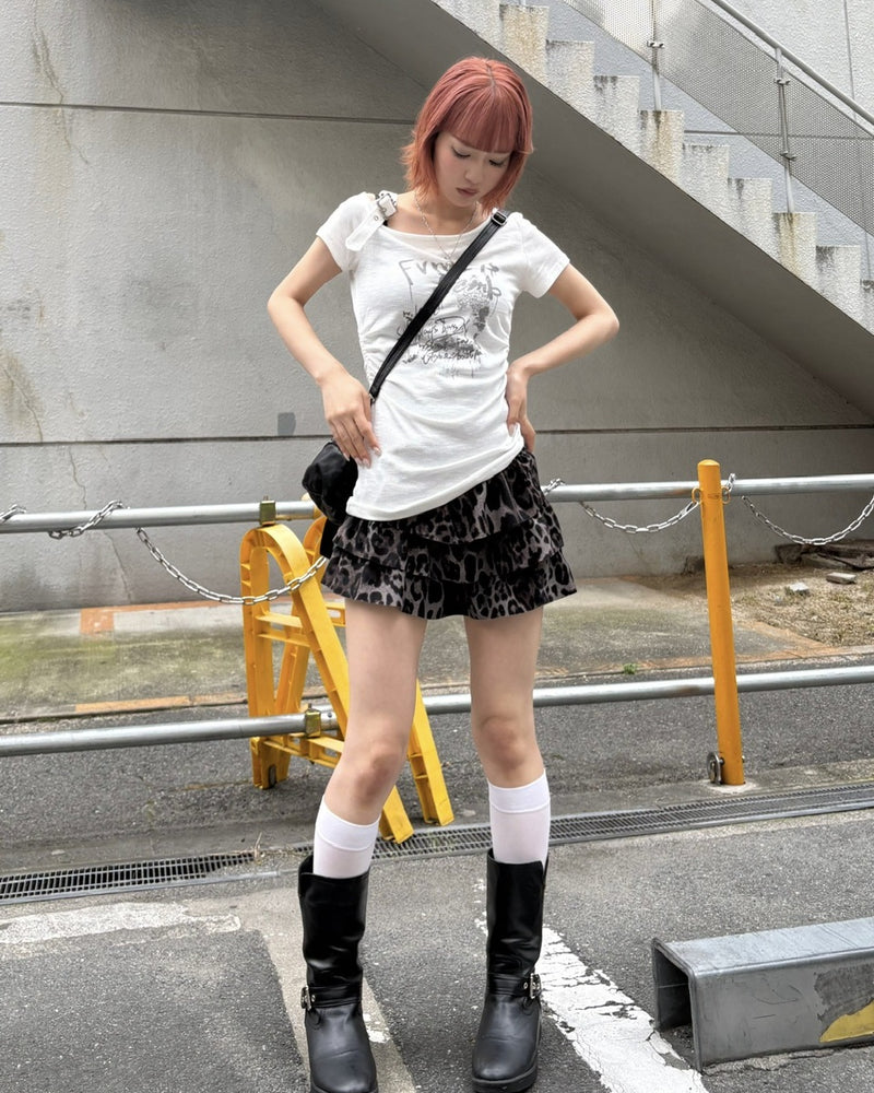 受注制【Never mind the XU】one shoulder punk tops (3color) / 【ネバーマインドザエックスユー】ワンショルダーパンクプリント半袖トップス