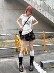 受注制【Never mind the XU】one shoulder punk tops (3color) / 【ネバーマインドザエックスユー】ワンショルダーパンクプリント半袖トップス