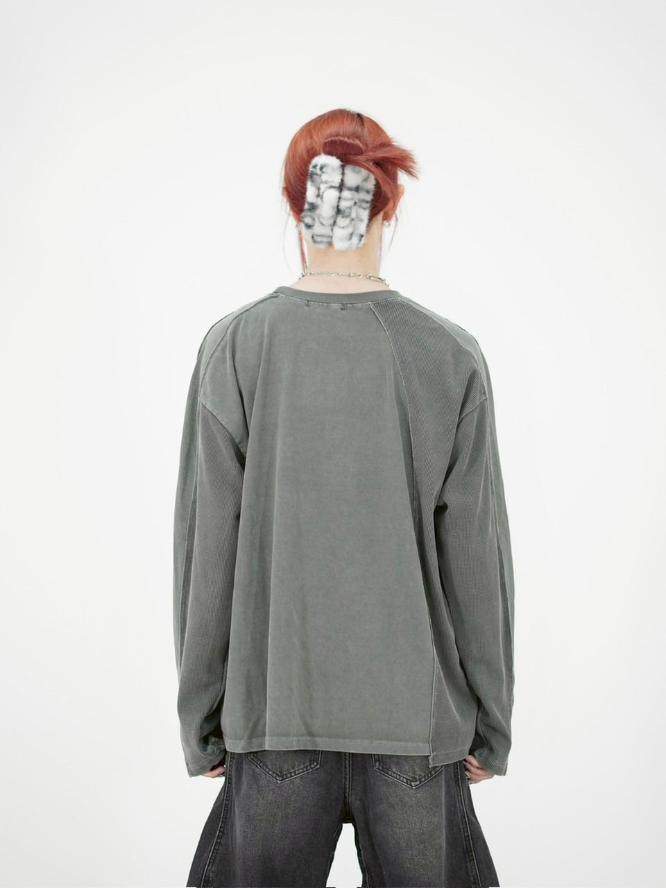 受注制【Chikashitsu +】switching waffle long sleeve (3color)