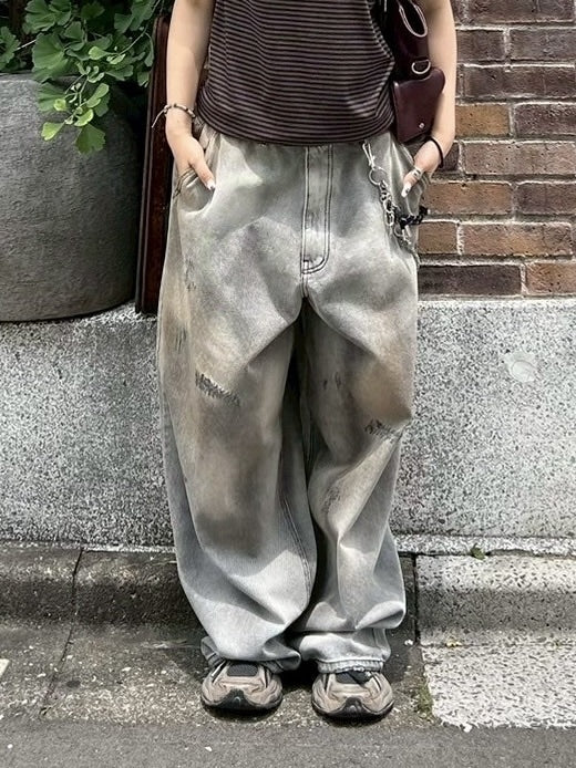 【Chikashitsu +】point wash balloon denim pants (2color) / 【チカシツプラス】ポイントウォッシングバルーンデニムパンツ