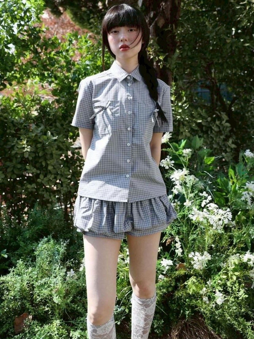 【Uglyshadow】CHECK RIBBON SHIRTS