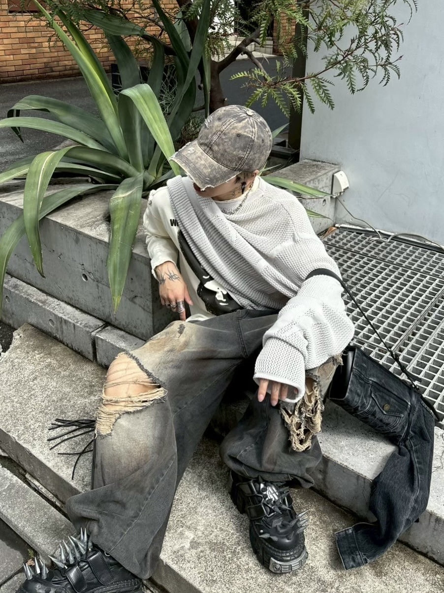 受注制【Never mind the XU】balloon damage denim pants