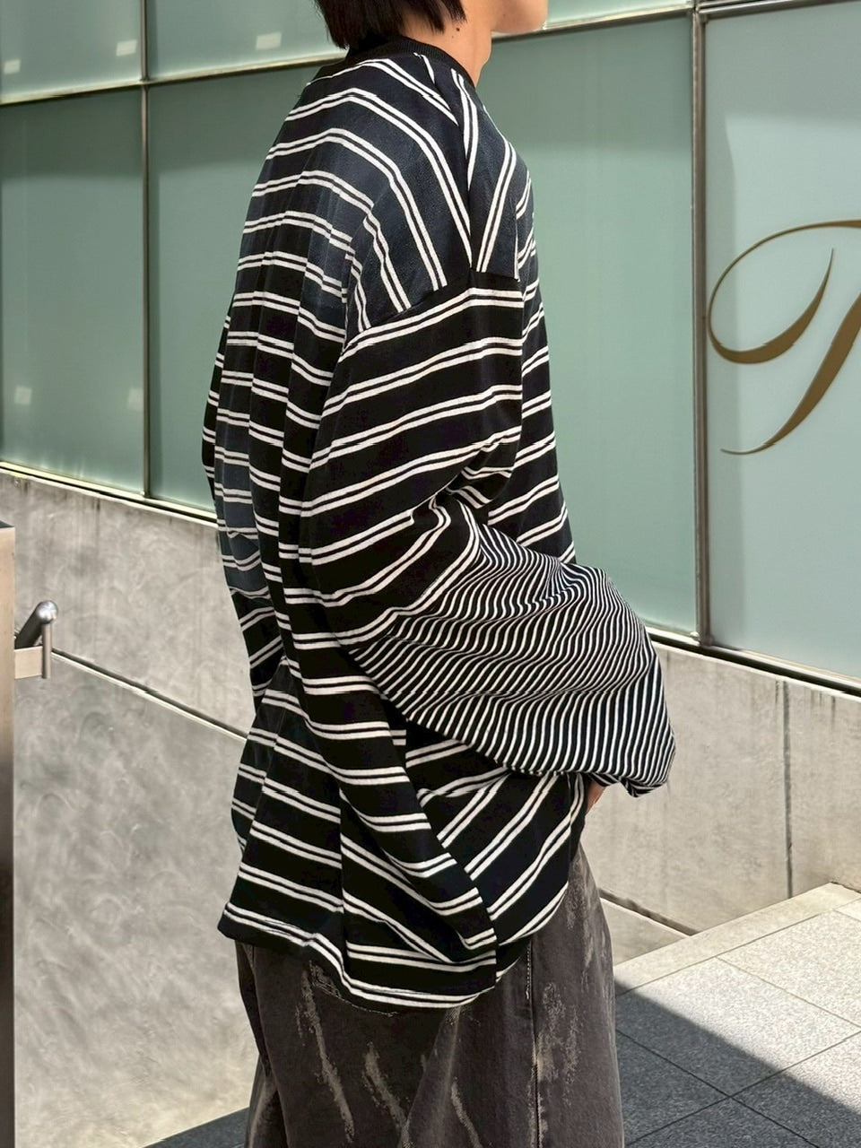 【Chikashitsu +】oversized layered border washed long sleeve / 【チカシツプラス】オーバーサイズウォッシュドレイヤードボーダー長袖Tシャツ(2color)