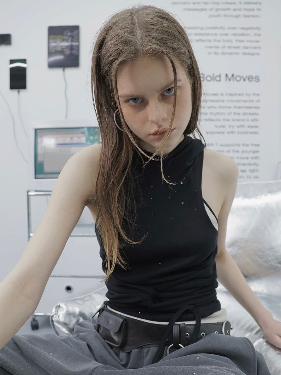 【HOLY NUMBER 7】GIRL'S HIP HOP CUBIC HOODIE SLEEVELESS