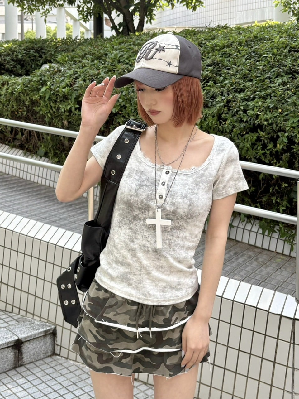 受注制【Never mind the XU】marble washed tee (3color) / 【ネバーマインド ザ エックスユー】マーブルウォッシュドヘンリーネックプリント半袖Tシャツ