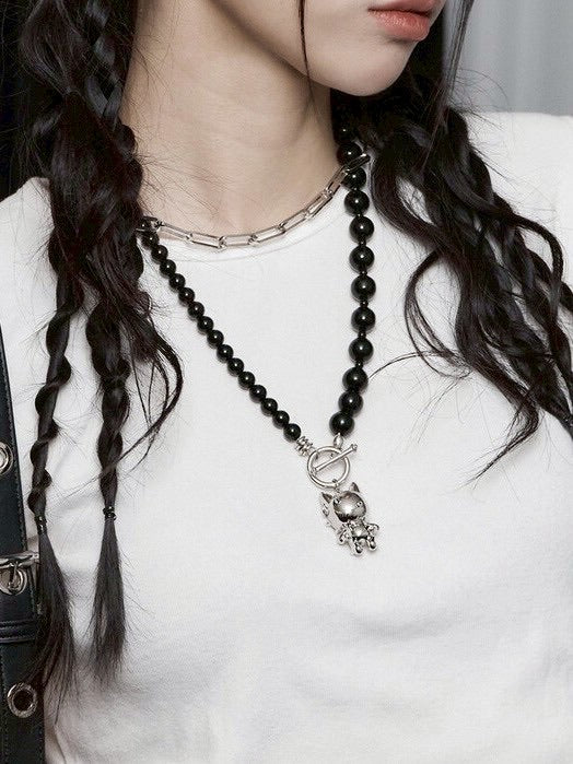 【BLACK PURPLE】Cattus onyx multi-wrap necklace