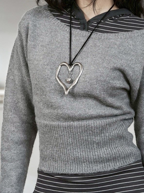 【BLACK PURPLE】Big Rough Heart Leather Necklace