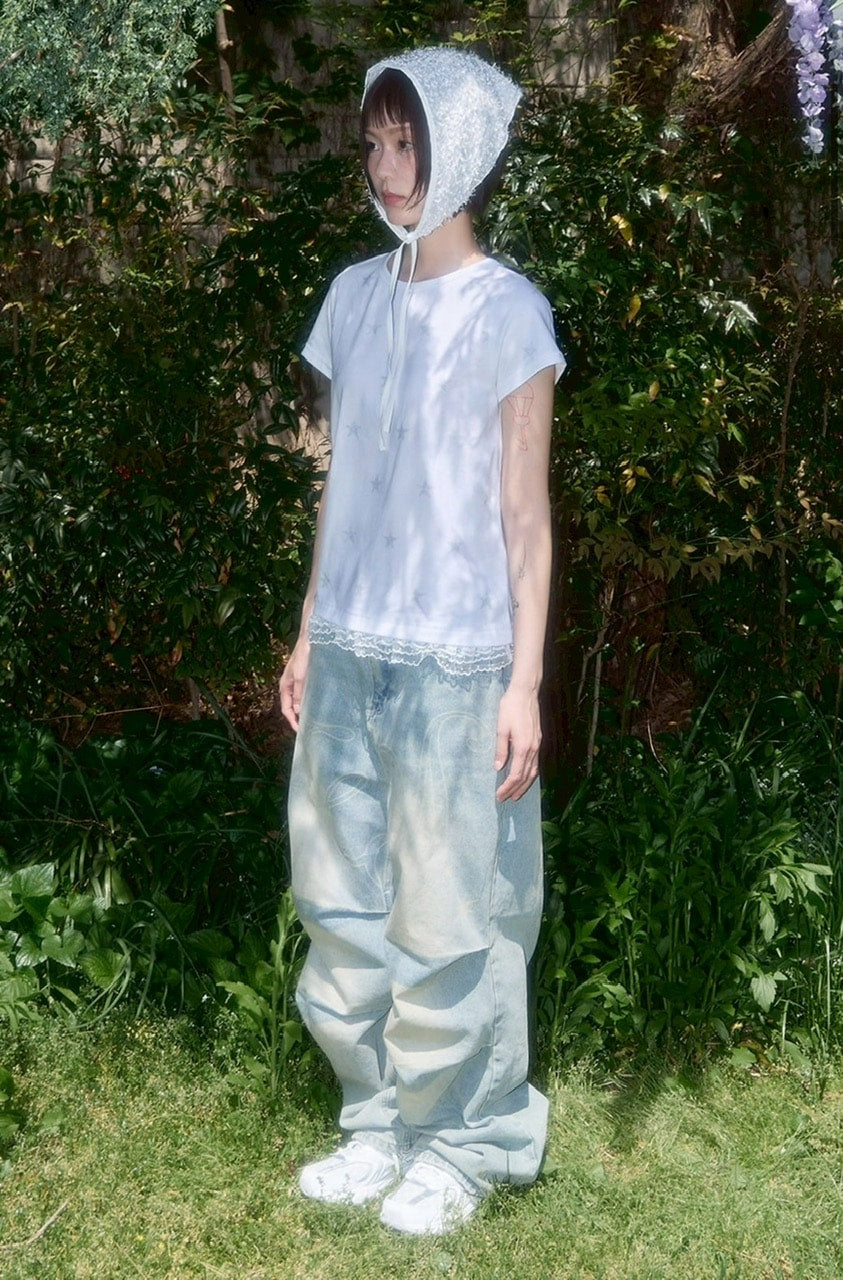 【FANCY CLUB】Lace Star Layered Tee / 【ファンシークラブ】レーススターレイヤード半袖Tシャツ