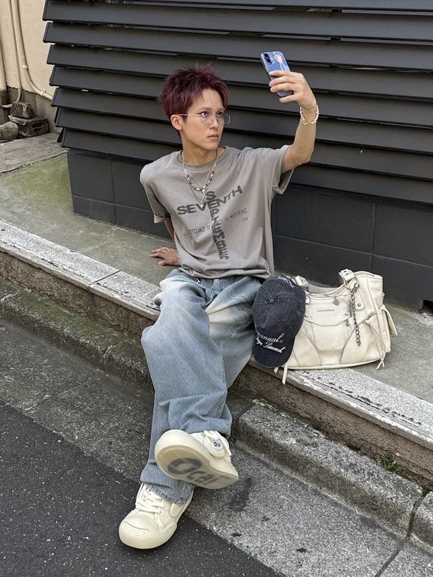 受注制【nmtc +】stripe wash wide denim pants (2color) / 【エヌエムティーシープラス】ストライプボーダーウォッシュワイドデニムパンツ