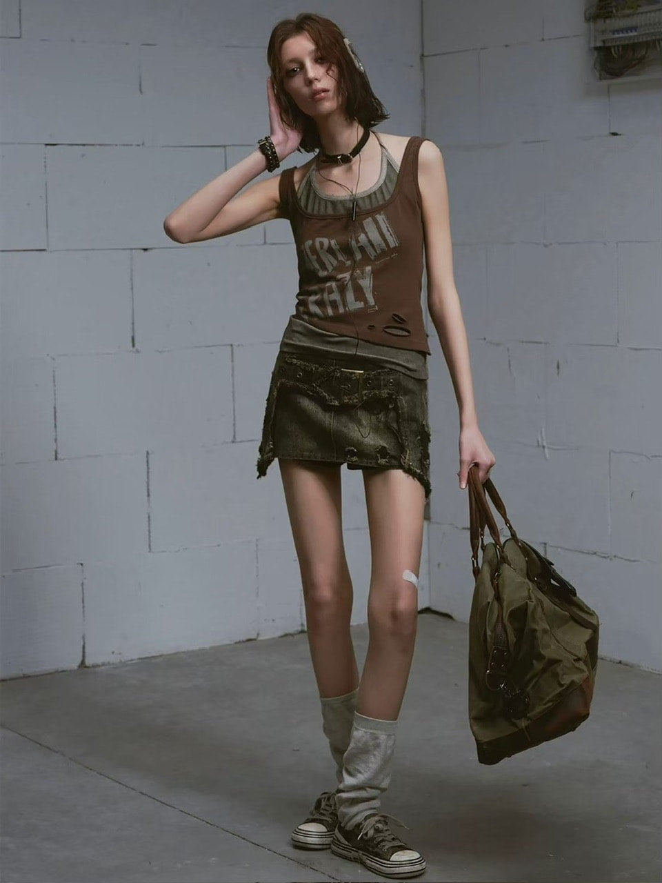 【Cest Nous】Denim Raw Hem Short Skirt