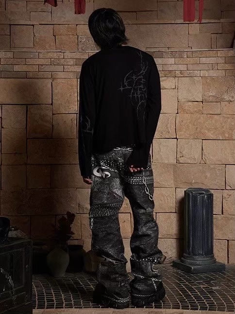 【DND4DES】MULTI BELTS CHAIN PRINTED JEANS